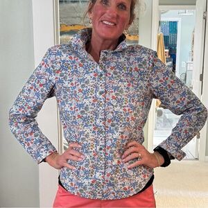 Boden Blue and coral cotton Button Down Shirt- size 4- excellent used condition